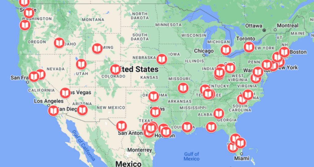 Map with locations marked.