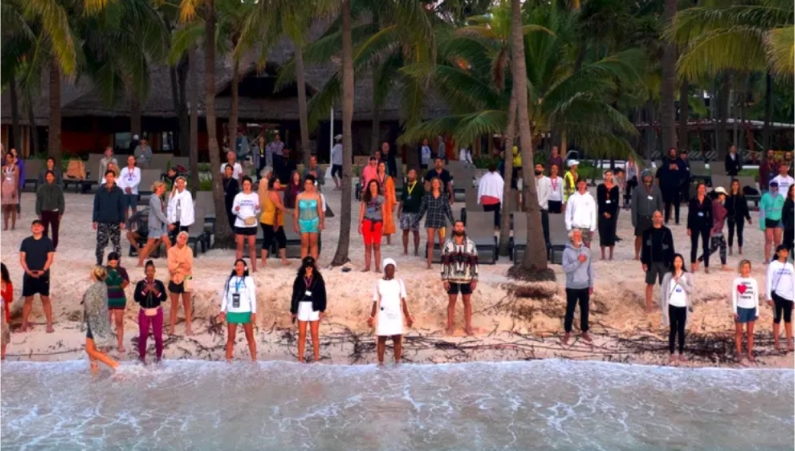 group of people on a seashore