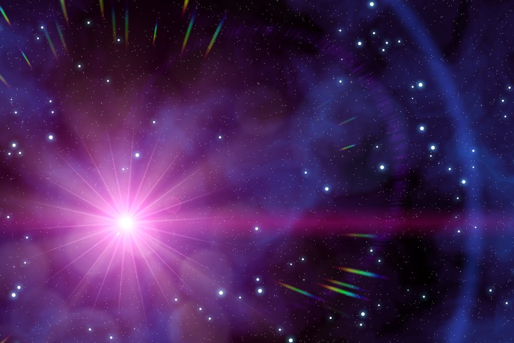 Bright violet star in a starry sky