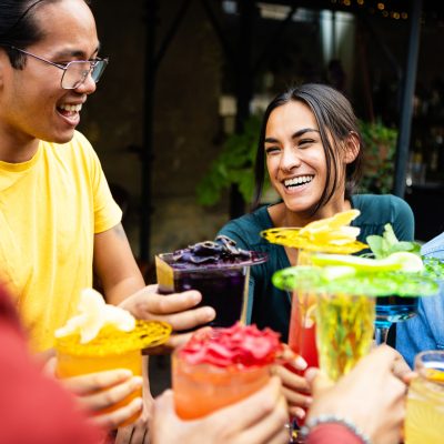 Smiling group enjoying mocktails